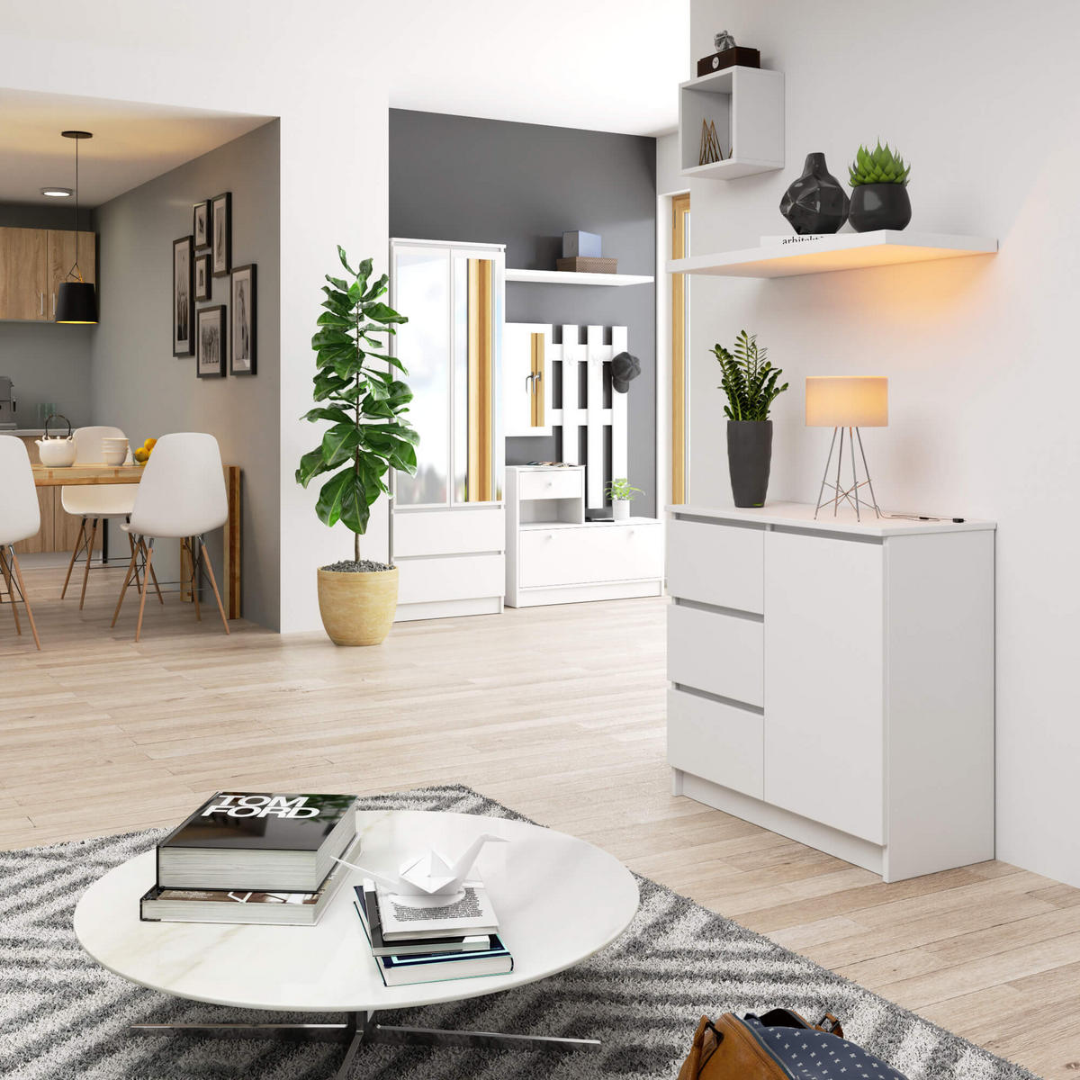 KOMMODE Weiß 35x80x77 cm - Weiß, Holzwerkstoff (80/77/35cm) - Akord