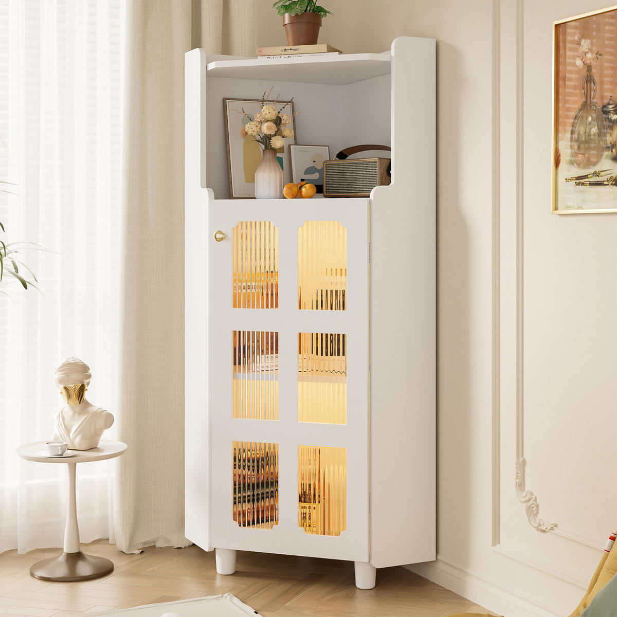 KÜCHENSCHRANK mit LED-Beleuchtung, App-Steuerung, MDF Lackiert, Wohnzimmer Bad, 63,5/124/63,5 cm - Weiß, Kunststoff (25/124/63.5cm) - Rolipo