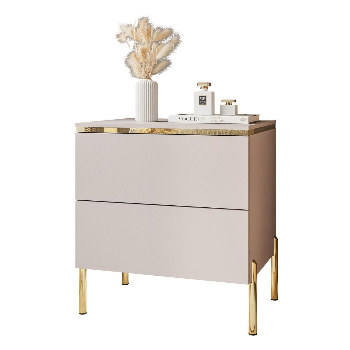 NACHTTISCH AURORA II auf gerade Gold Chrom Beine Kaschmir - Kaschmir/Goldfarben, Holzwerkstoff/Metall (50/54/37cm) - Lookway