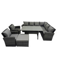 LOUNGEGARNITUR mit Esstisch Sofa Polyrattan Dunkelgrau 9-Sitzer - Dunkelgrau/Grau, Glas/Kunststoff - Fimous