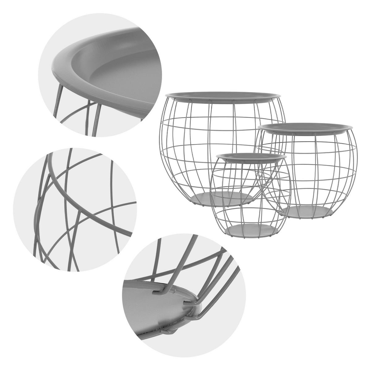 BEISTELLTISCH rund Grau Ø 43/35/27 - 40/33/29 cm 3er Set - Grau, Metall (43/43/40cm) - ML-DESIGN