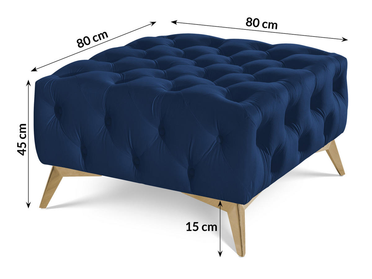 HOCKER Chesterfield Whitby Marineblau Samt mit goldenen Füßen - Blau/Goldfarben, Holz/Textil (80/45/80cm) - S-Style Möbel