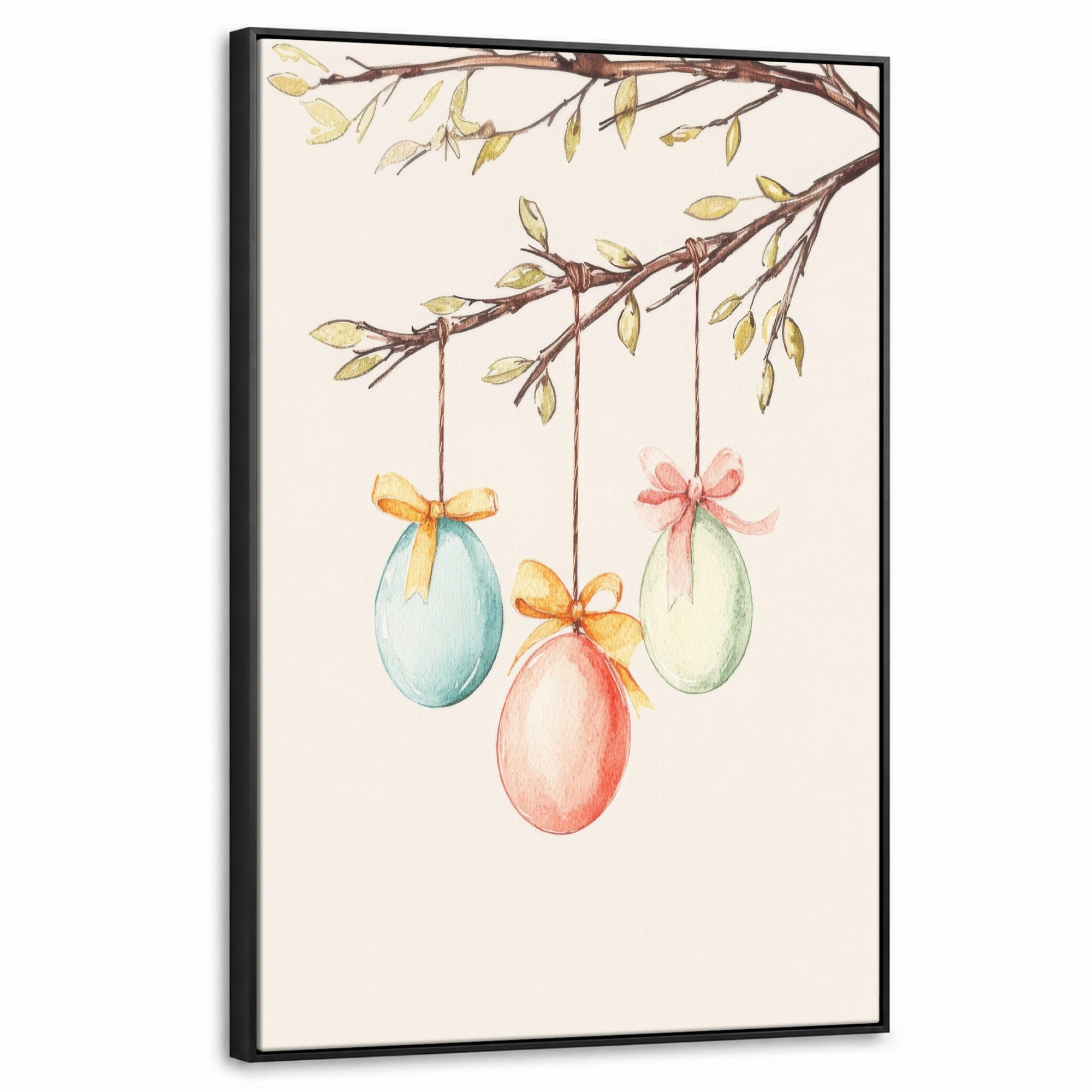 LEINWAND Bilder mit Rahmen - Osterkuchen - Schleife - Eier - 60x90 - Creme, Textil (60/90cm) - MuchoWow