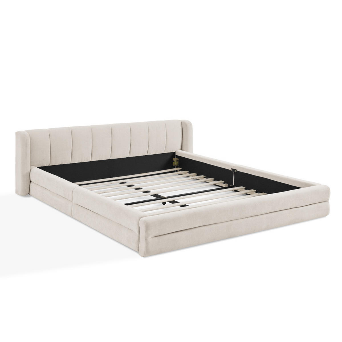 POLSTERBETT 140/200 cm DE-03776, mit Chenillestoff und Rückenlehne, in Beige - Beige, Holz (140/200cm) - ComfortXL