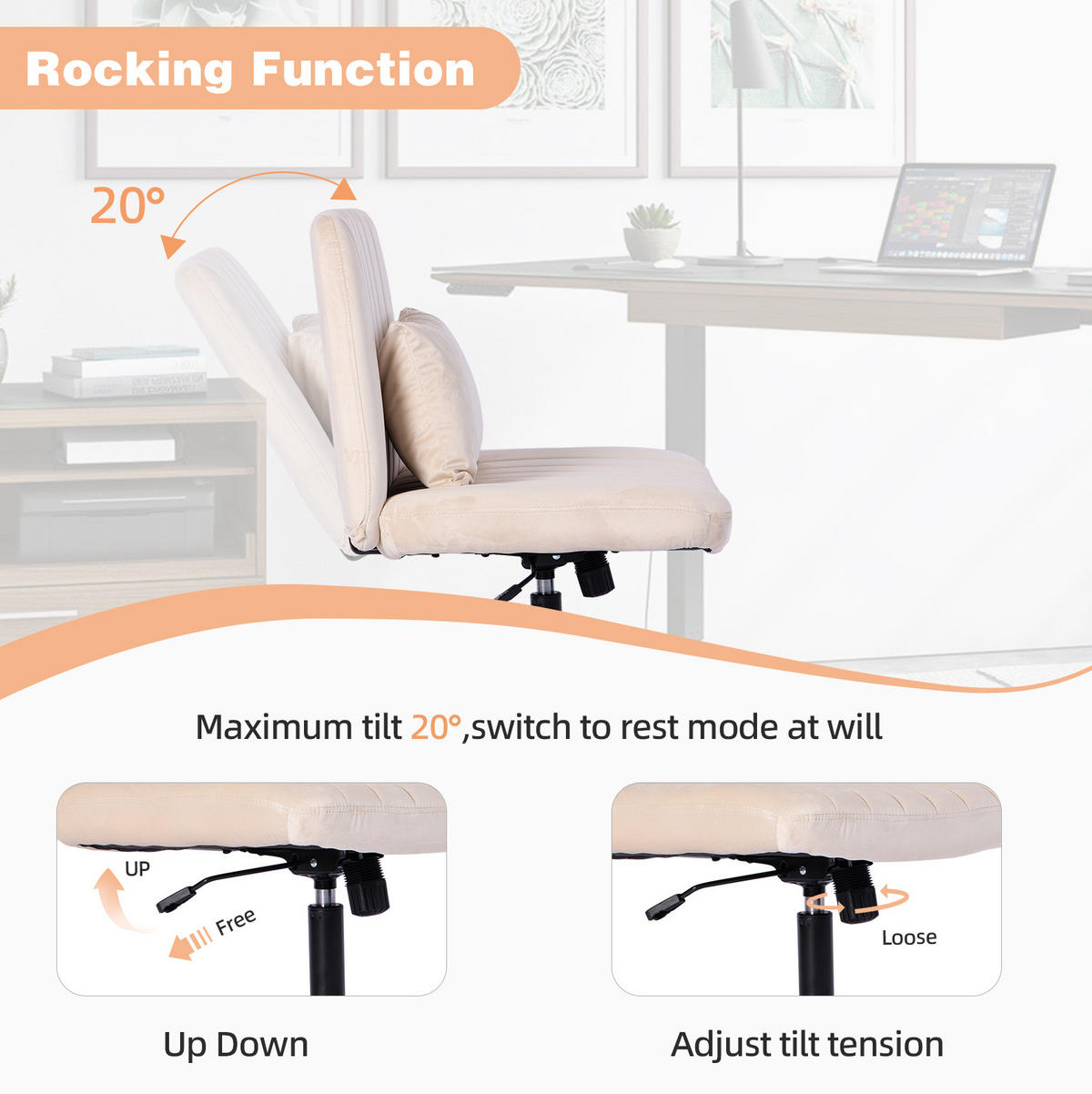 BÜROSTUHL höhenverstellbar Stoff Beige mit Rollen - Beige, Kunststoff (25.2/33/21.5cm) - Meubliv