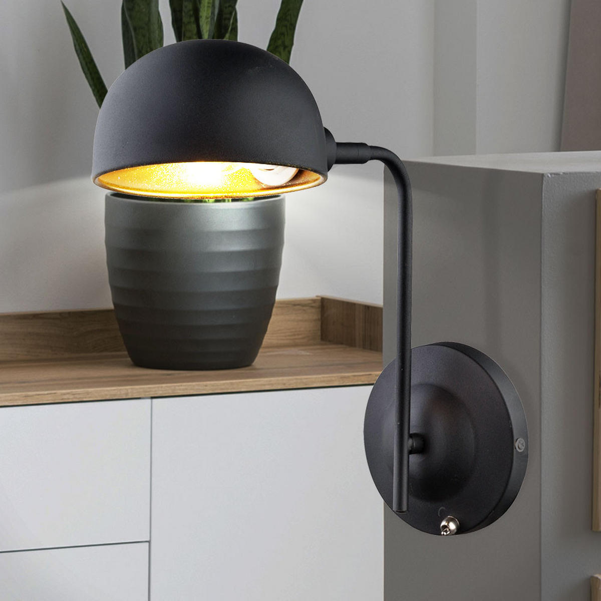 WANDLEUCHTE LENN Schwarz Gold - Schwarz, Metall (13/28/30cm) - Globo Lighting