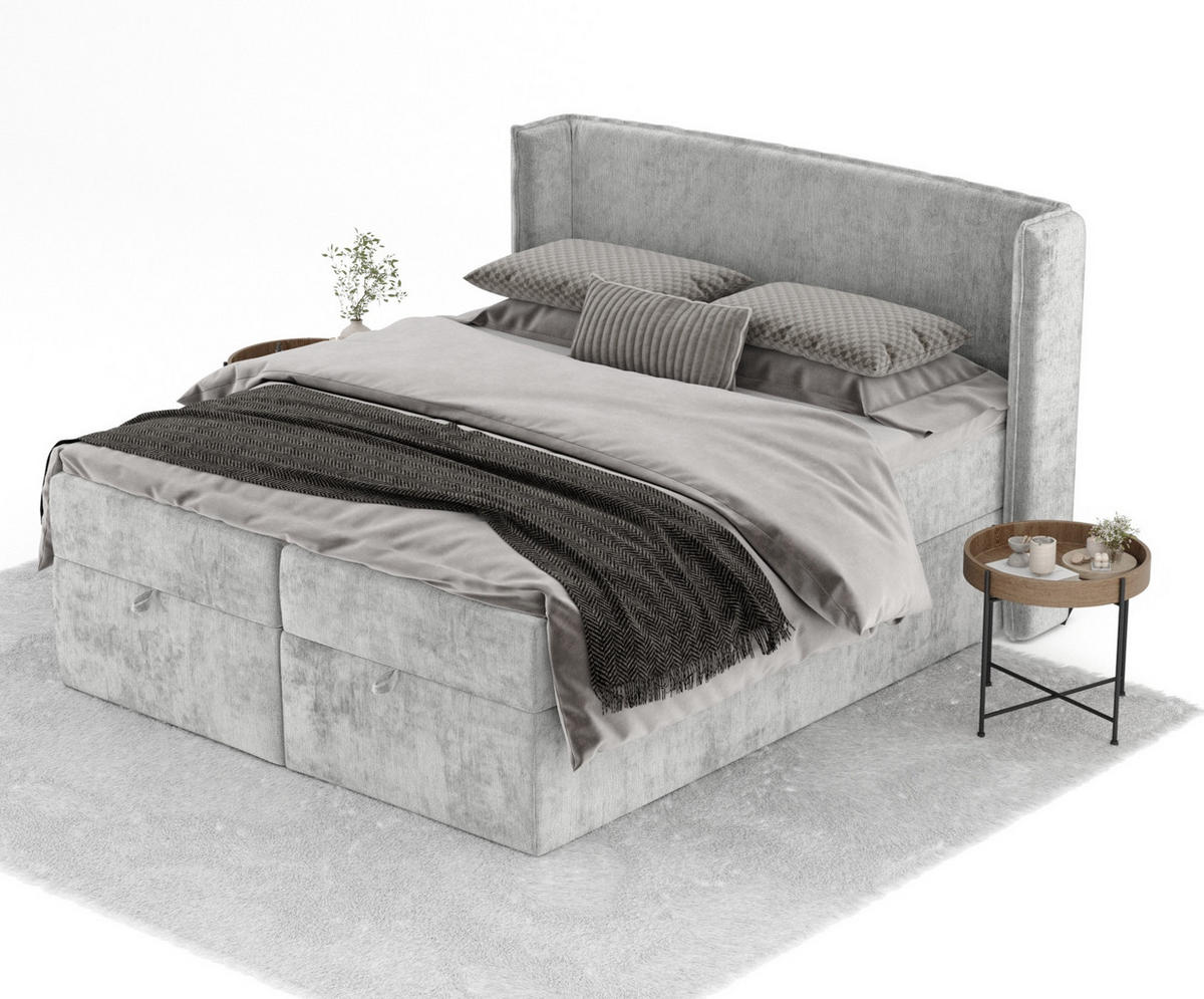 BOXBETT Passion Hellgrau 140/200 cm mit Matratze und Topper - Schwarz/Grau, Holz/Holzwerkstoff (140/200cm) - Maison de Reve