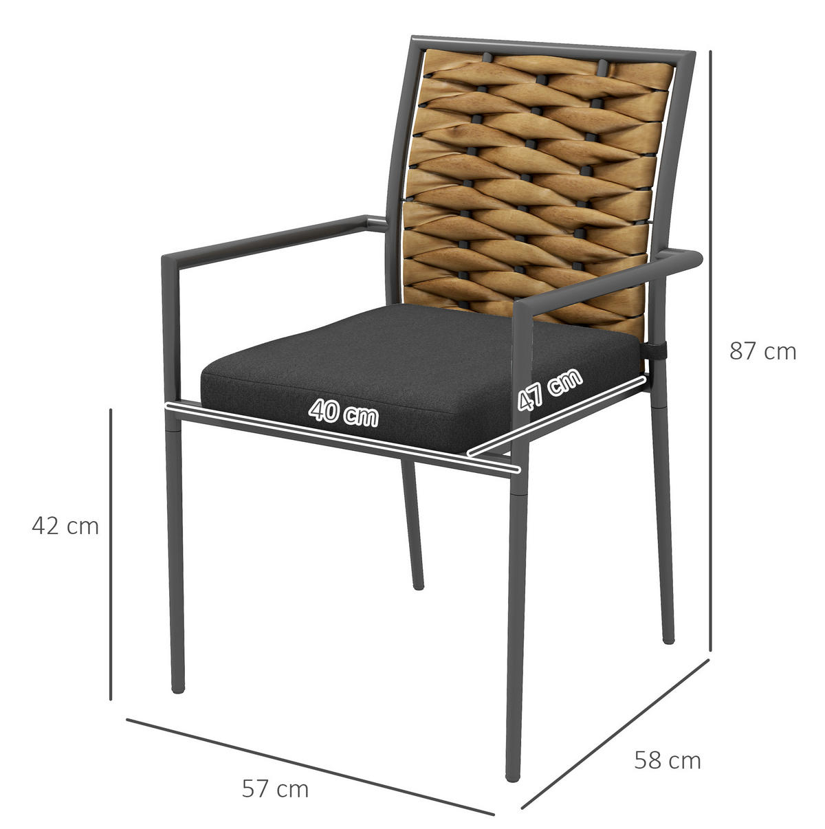 ZÁHRADNÉ stoličky 57/58/87 cm čierne zo steel stohovateľné s podrúčkami 2-dielna súprava - čierna, kov (58/87/57cm) - OKWISH