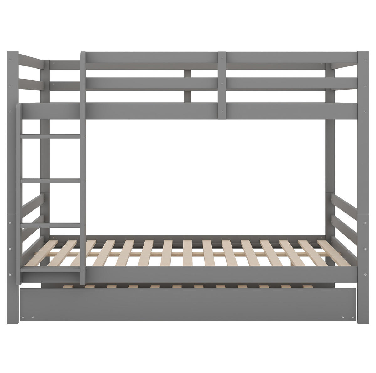 ETAGENBETT aus Kiefernholz und MDF 140x200 cm Grau mit Ausziehbett, hoher Absturzsicherung und stabiler Treppe - Grau, Holzwerkstoff (140/200cm) - Modfu