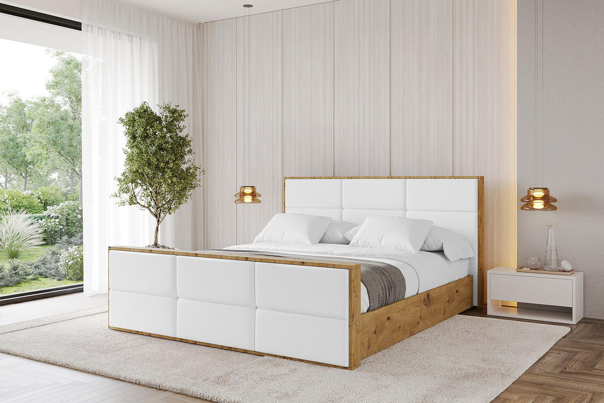 POLSTERBETT mit Bettkasten, Fußteil und Lattenrost, Boxbett mit Matratze H3/H4 - ENZO1-Z 120x200 Weiß Kunstleder - Weiß Hochglanz, Holzwerkstoff/Textil (120/200cm) - ALTDECOR