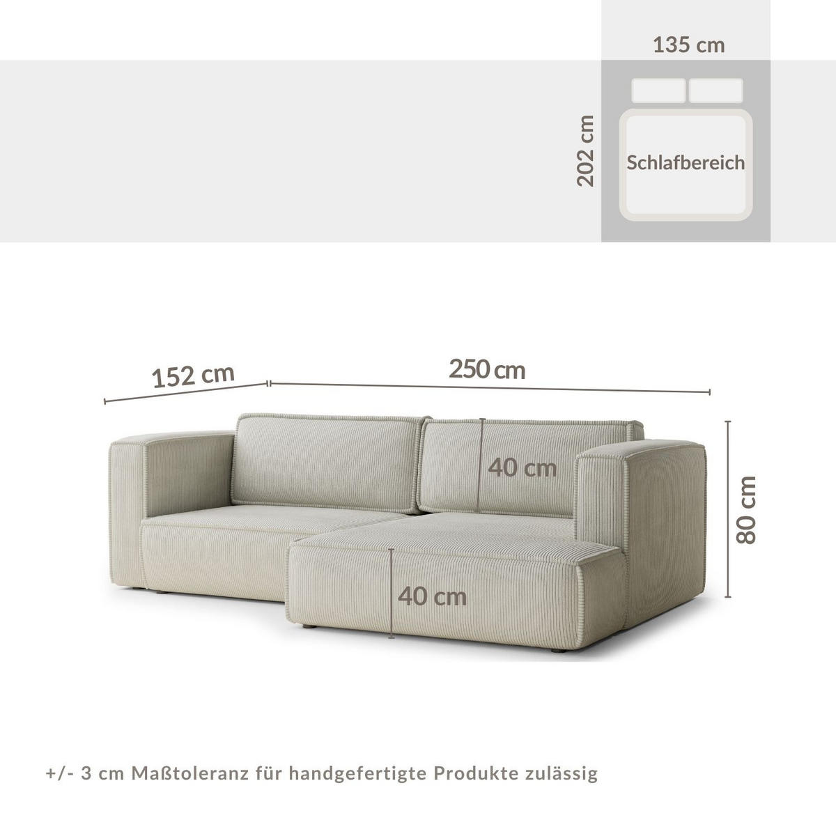ECKSOFA MIT SCHLAFFUNKTION Velto Beige Samtstoff - Beige/Schwarz, Holz/Holzwerkstoff (250/152cm) - Maison de Reve