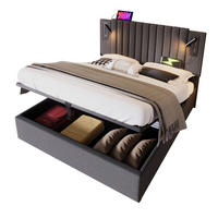 POLSTERBETT 160/200 cm mit Bettkasten, Matratze, Leselicht, USB- und USB-C-Anschlüssen, höhenverstellbarem Kopfteil, Grau - Grau, Textil (160/200cm) - Redom