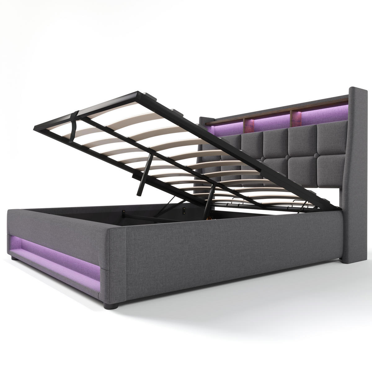 POLSTERBETT 140/200 cm Grau aus Leinen mit LED und USB - Grau, Textil (140/200cm) - OKMYHOME