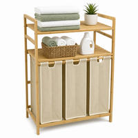WÄSCHESAMMLER Natur Beige 3er-Set Bambus - Multicolor, Holz/Textil (78/100/41.5cm) - Relaxdays