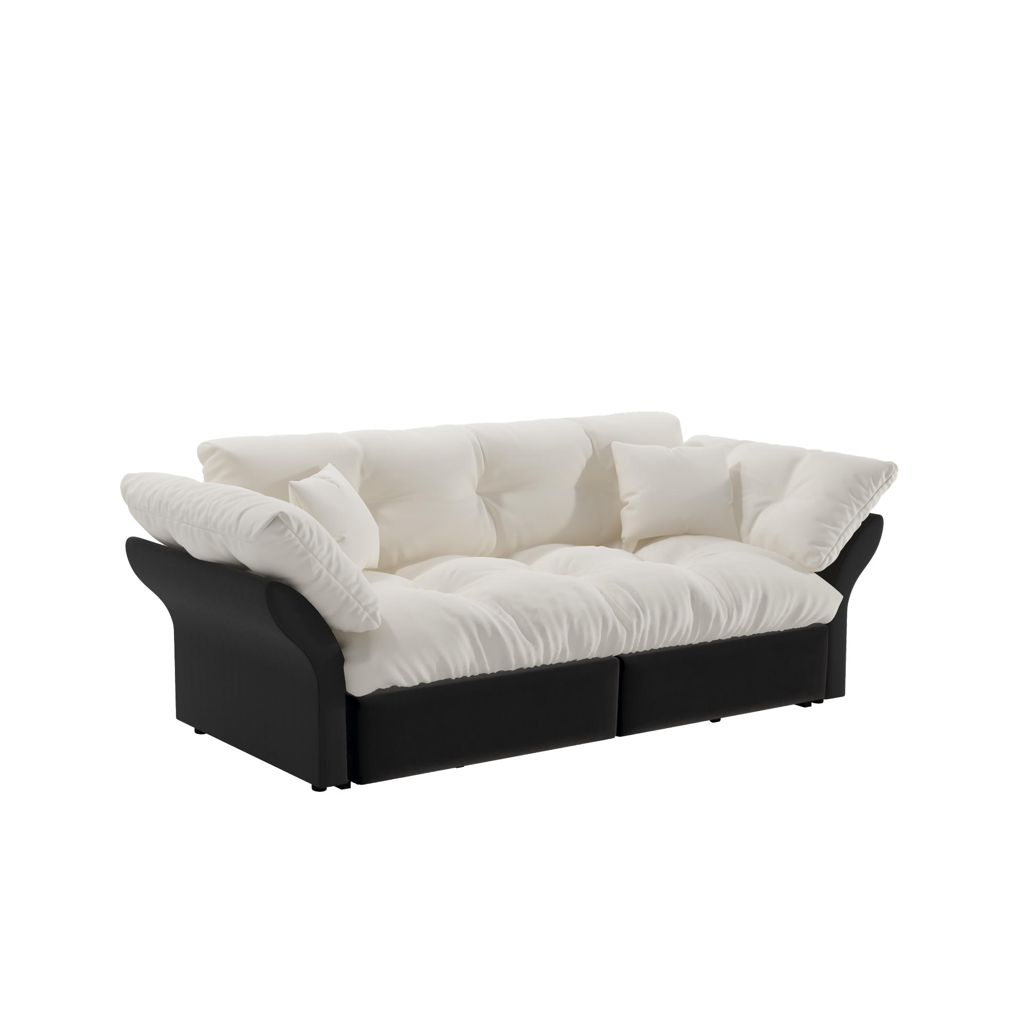 SCHLAFSOFA 190/85/91 cm, 3-in-1 ausziehbar mit Veloursbezug und 2 Kissen, Beige/Weiß - Beige, Textil (190/91/85cm) - Redom