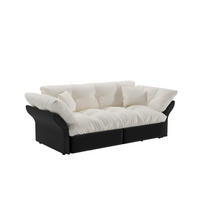 SCHLAFSOFA 190/85/91 cm, 3-in-1 ausziehbar mit Veloursbezug und 2 Kissen, Beige/Weiß - Beige, Textil (190/91/85cm) - Redom
