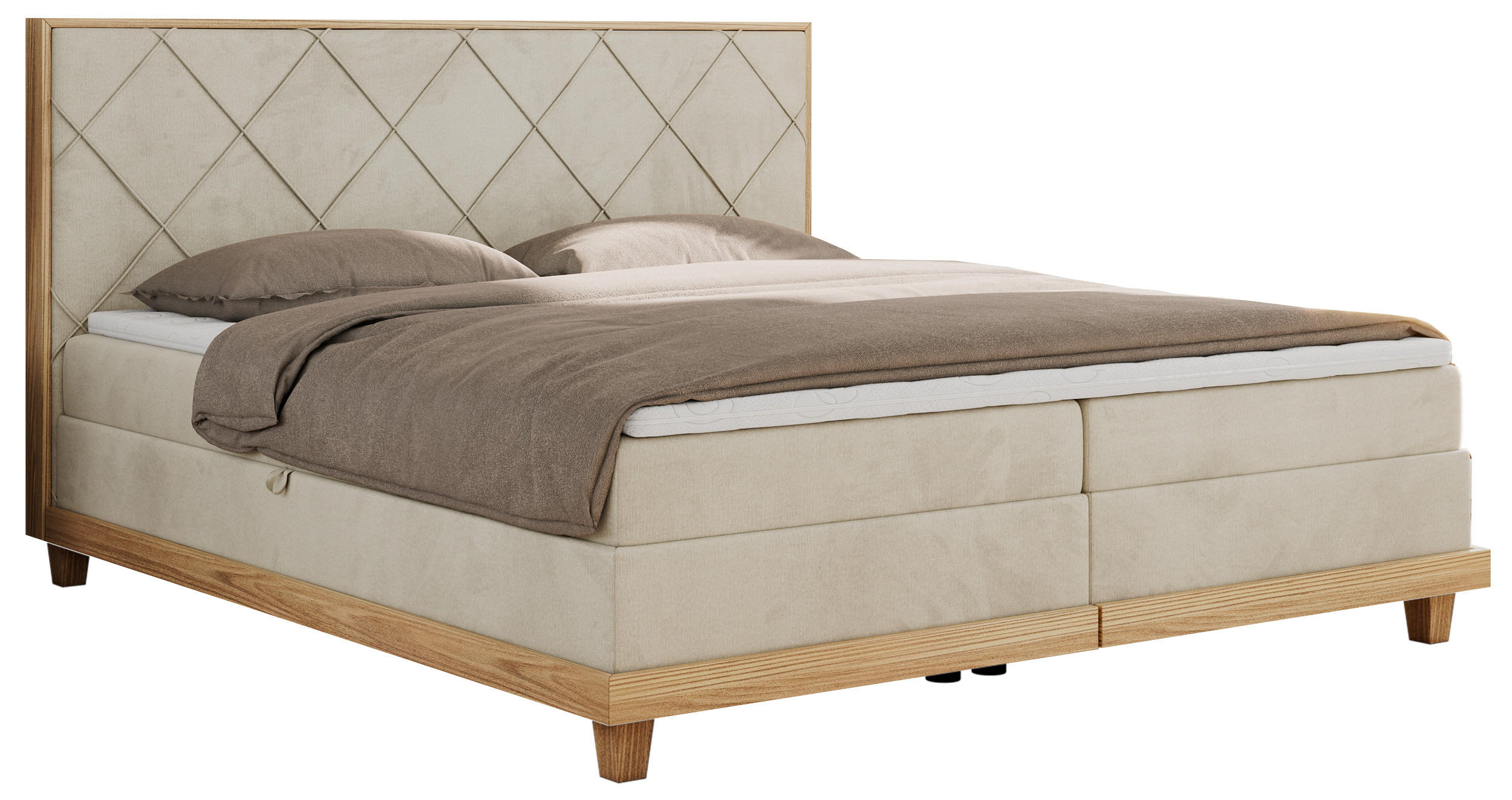 BOXBETT CAICOS 160/200 - Beige Velvet - H4 - Beige, Holz/Textil (160/200cm) - MKS