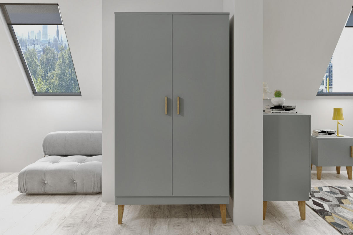 KINDERKLEIDERSCHRANK Kubi 55/184/100 - Grau, Holzwerkstoff (55/184/100cm) - Kocot Kids