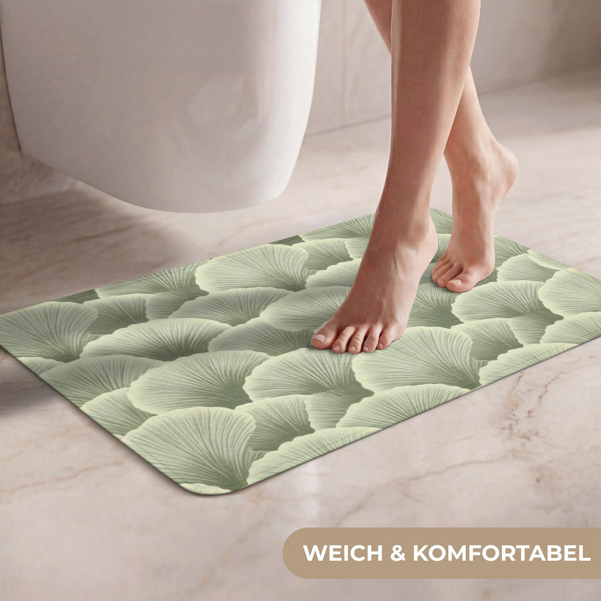 WC PŘEDLOŽKA Vějíř - list - zelený 60x40 cm - pastelově zelená, textil/plast (60/1cm) - OnlyWow