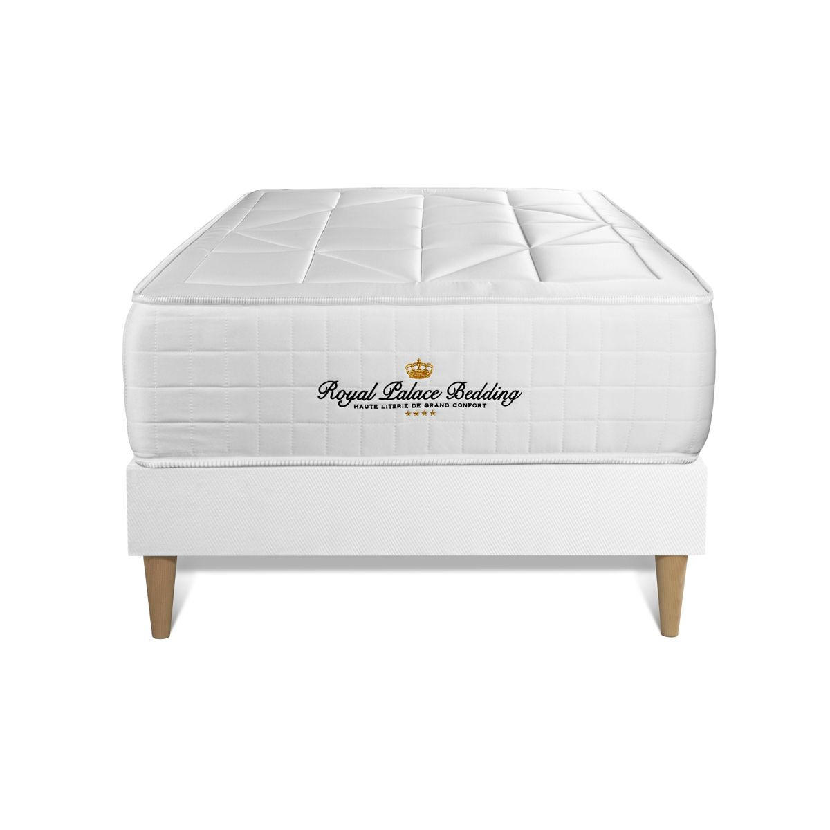 BETT Windsor Taschenfederkern und Memory-Schaum 90 x 200 cm h1 - Kit Bettgestell Weiß - Beige/Weiß, Karton/Holz (90/200cm) - ROYAL PALACE BEDDING