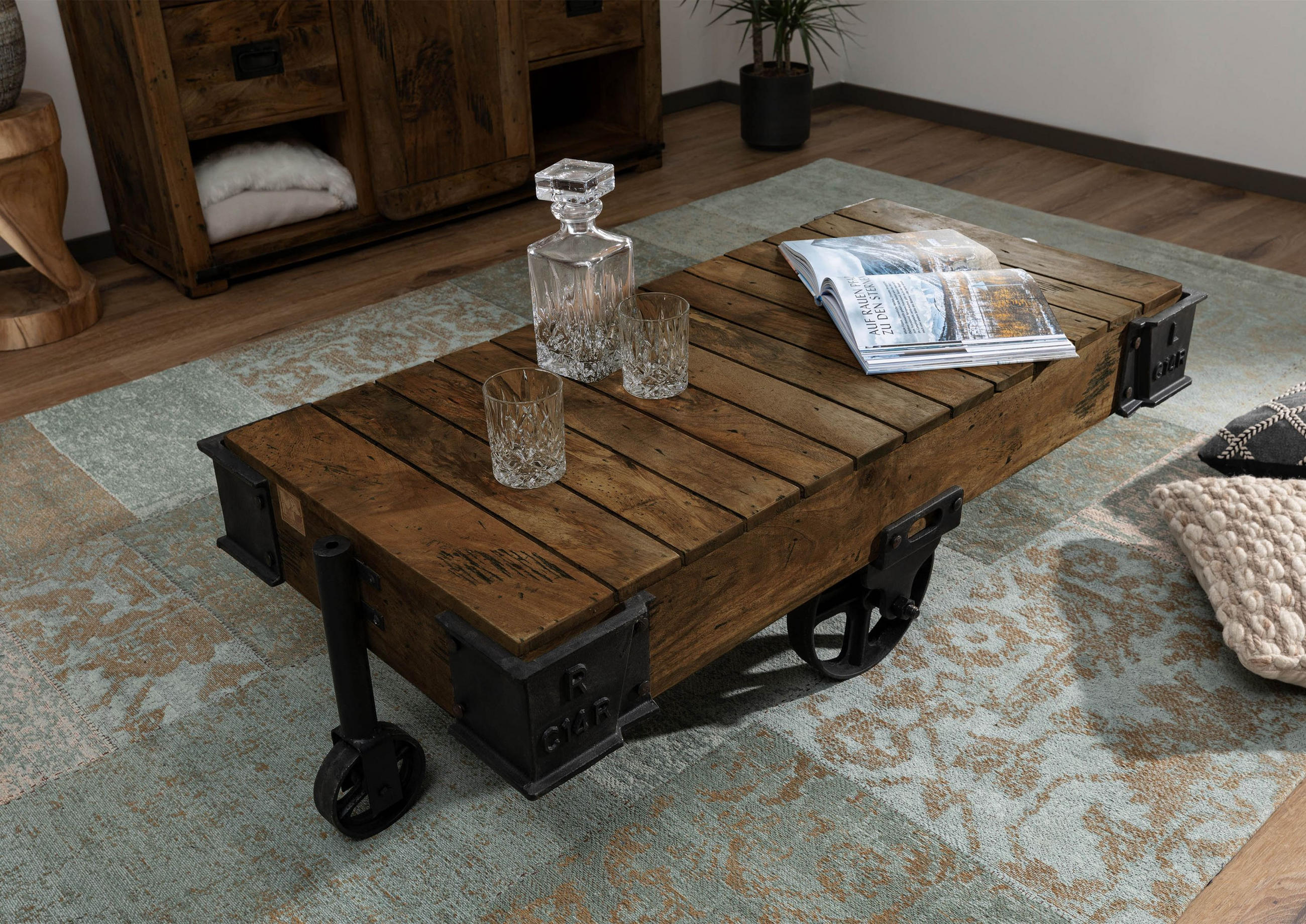 COUCHTISCH Mango 120x60x43 braun lackiert RAILWAY #460 - Braun, Holz (120/60/43cm) - Massivmoebel24