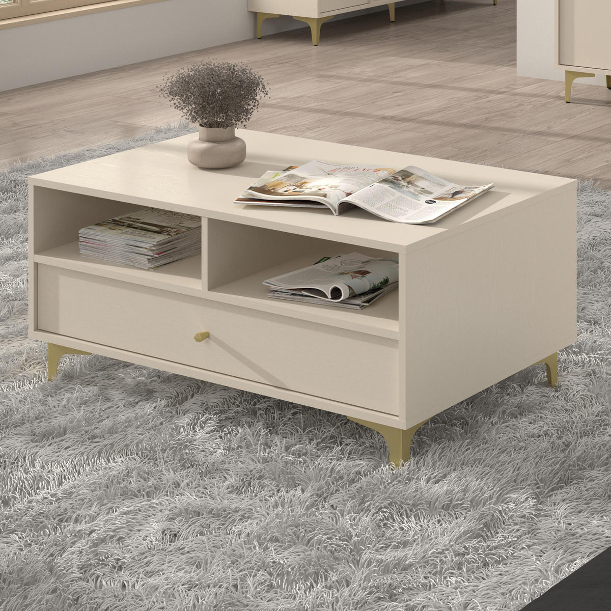 COUCHTISCH TORINO 100,2/48,5/65 cm Beige - Beige, Holzwerkstoff (65/100.2/48.5cm) - MASSENO