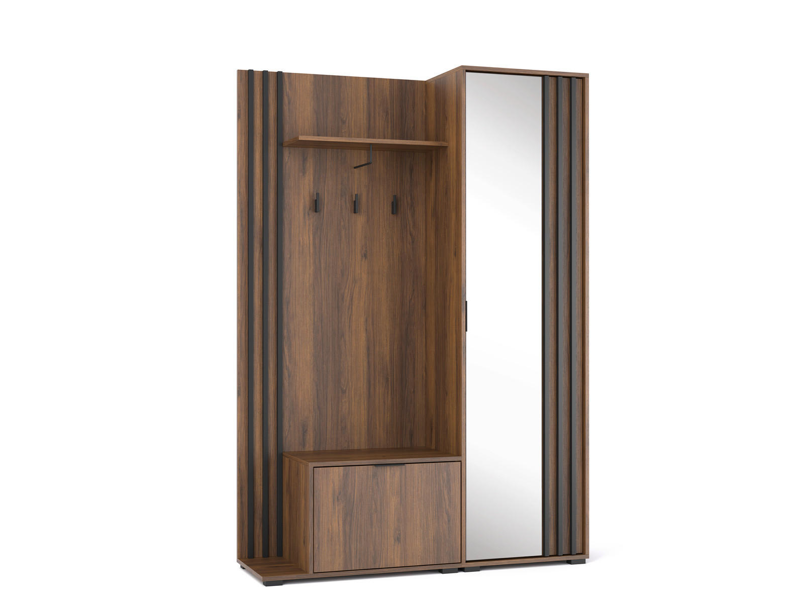 Ravio Garderobe Walnuss, Schwarz 131x192x40 cm