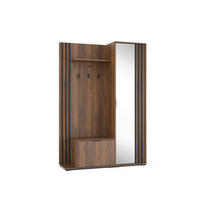 GARDEROBE STILO 131 cm (Nussbaum, Schwarze Lamellen, Spiegel, Metallgriffe) - Walnussfarben/Schwarz, Holz/Holzwerkstoff (131/192/40cm) - Ravio