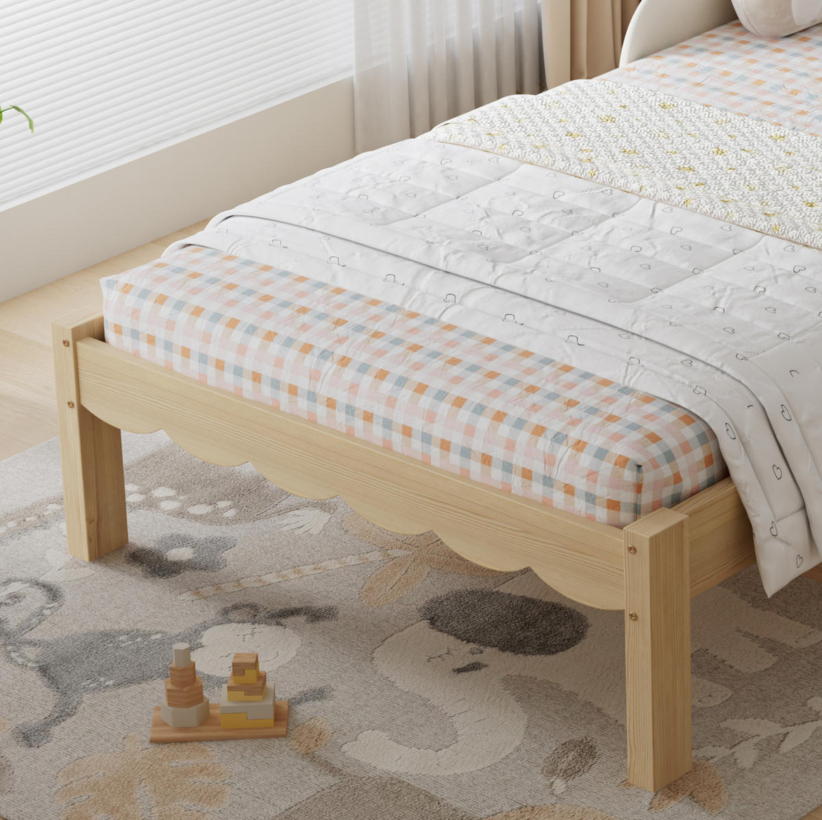 KINDERBETT 90/200 cm aus Holz mit gepolstertem PU-Kopfteil Beige/Natur - Beige, Holz (90/200cm) - Modenvie