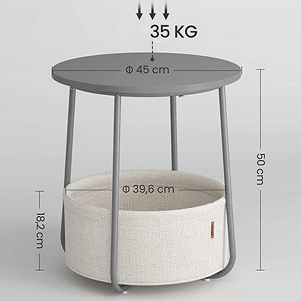 BEISTELLTISCH mit Korb - Grau, Metall (45/45/50cm) - A2A Home