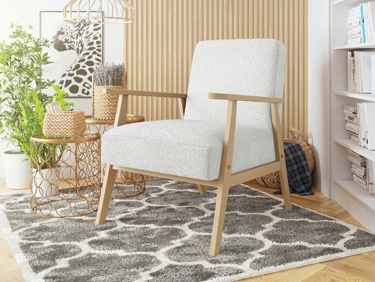 SESSEL Retro Boucle - Hellgrau/Naturfarben, Holz/Textil (59/76/67cm) - MIRJAN24