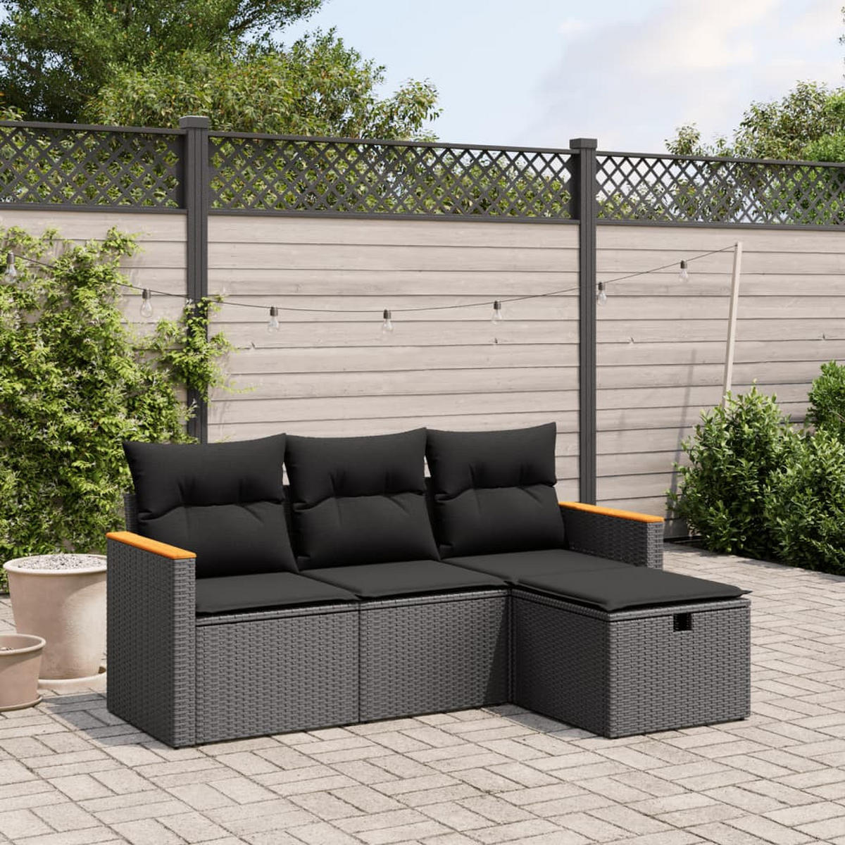 GARTEN-SOFAGARNITUR 4-teilig Mit Kissen Schwarz Poly Rattan - Schwarz, Kunststoff - vidaXL