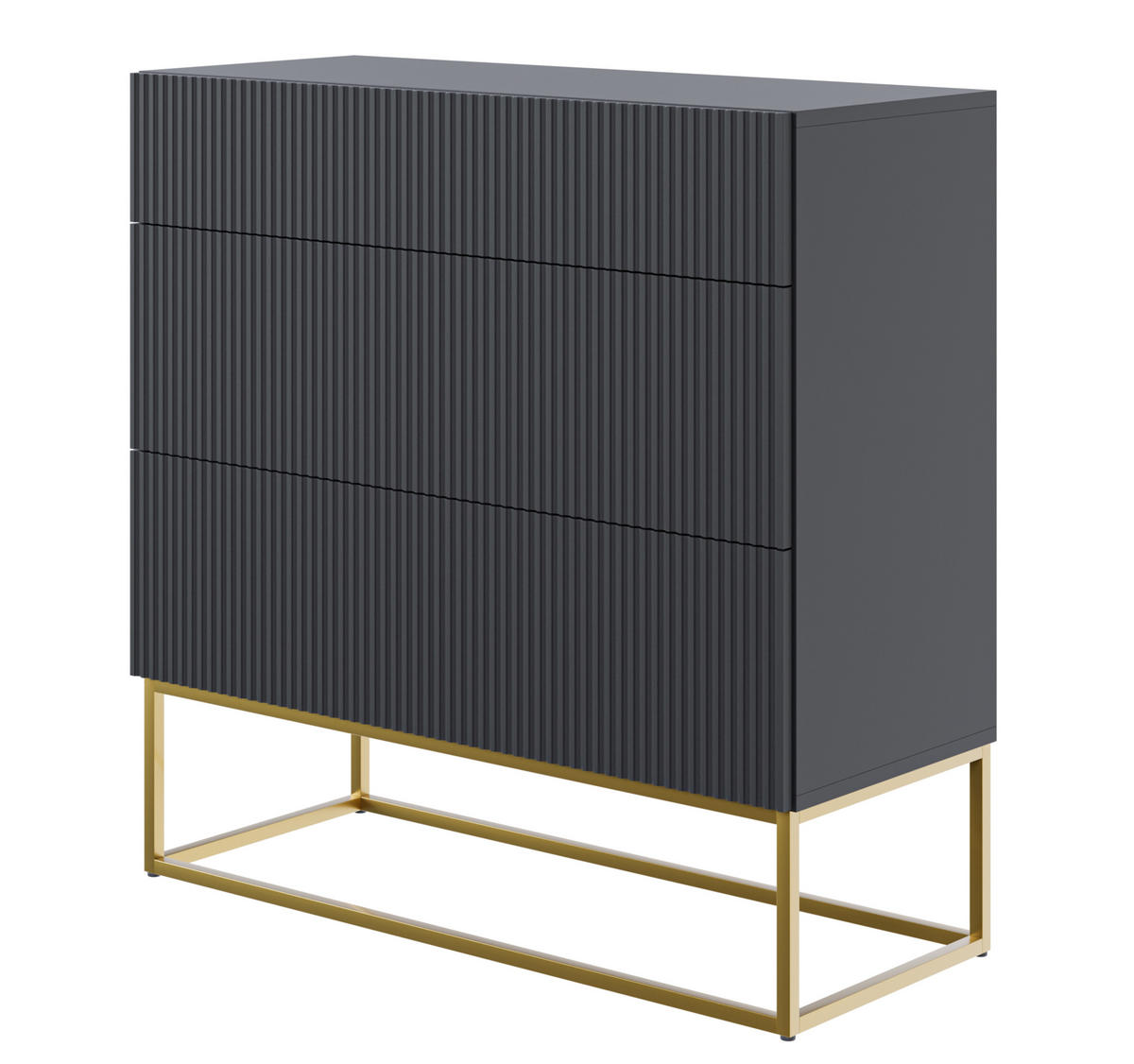 KOMMODE Veldio Schwarz mit 3 Schubladen 90 cm - Goldfarben/Schwarz, Holzwerkstoff/Metall (90/90/38cm) - Selsey