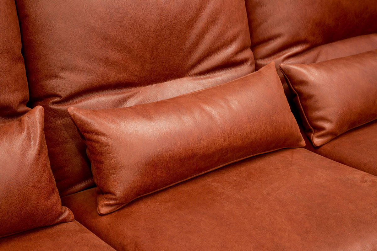 ECKSOFA FENICE Rot Leder - Rot/Schwarz, Leder (297/168cm) - KAWOLA