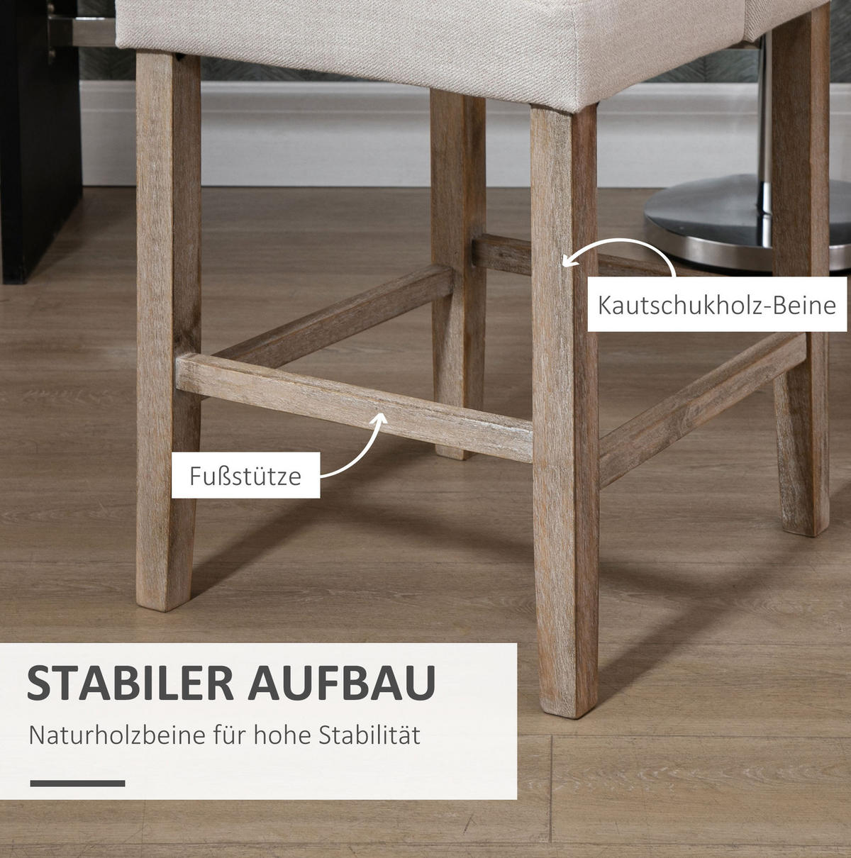 BARHOCKER 2er-Set mit Rückenlehne 47 x 50 x 101 cm Polyester Beige - Beige, Metall (50/101/47cm) - Meubliv
