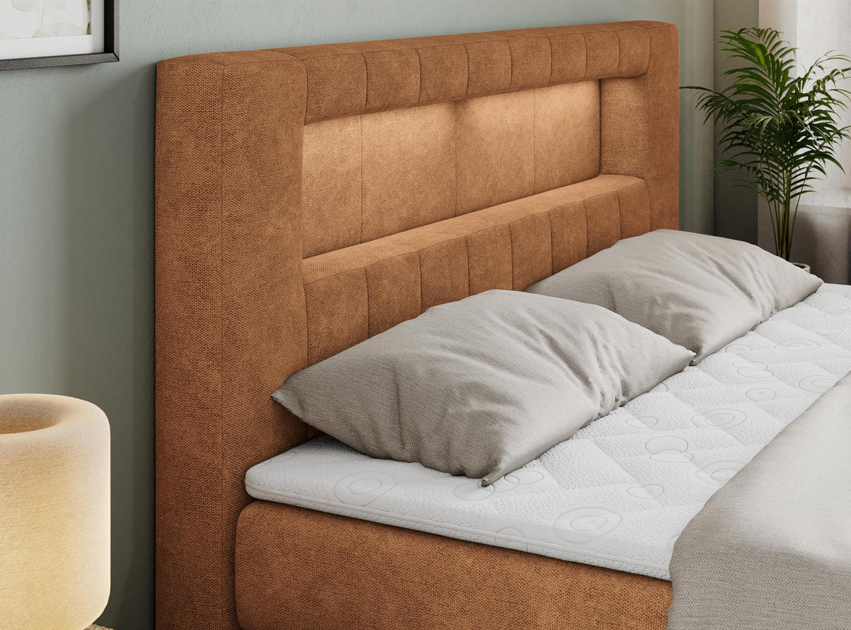 BOXSPRINGBETT GOLD-5 KING LED 160/200 Orange Struktur - H3 - Orange, Holz/Textil (160/200cm) - MKS