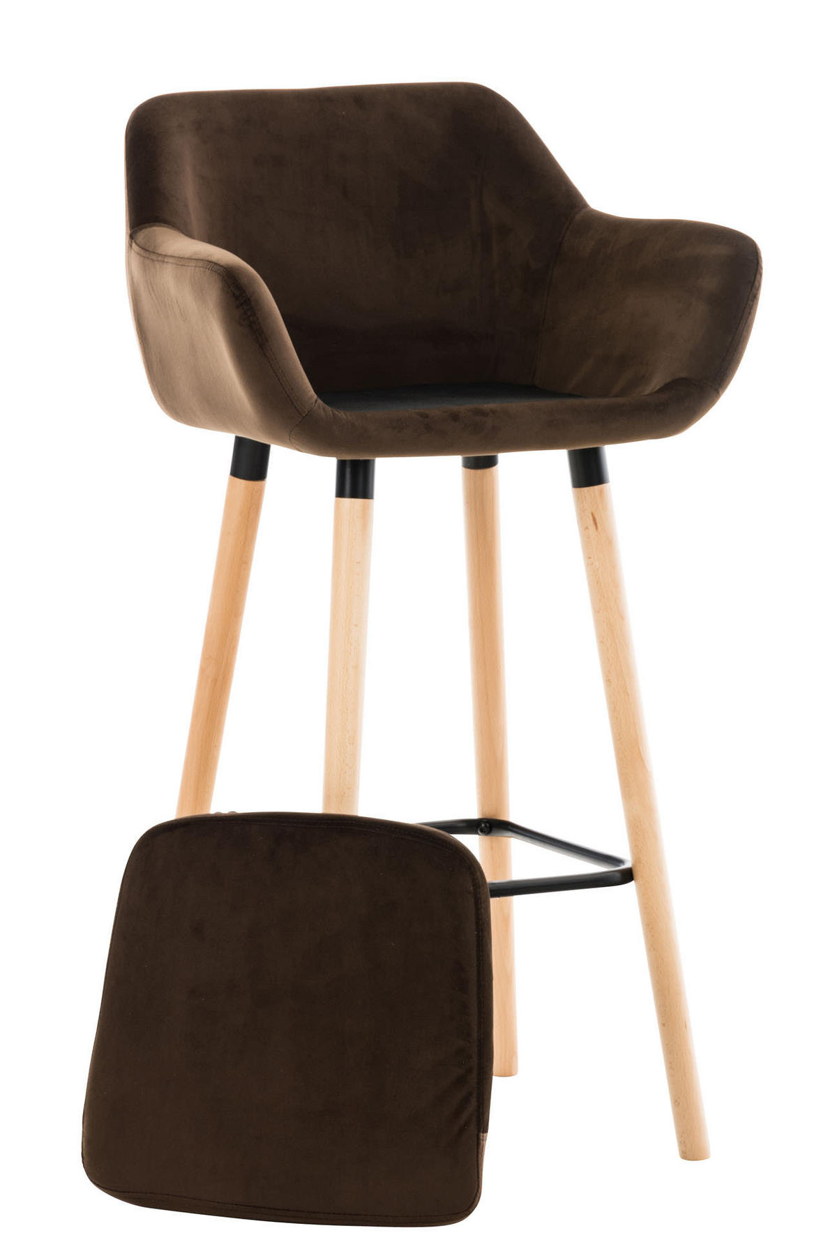 BARHOCKER 2er Set Samt braun - Eukalyptusholzfarben/Braun, Holz/Textil (51/101/50cm) - CLP