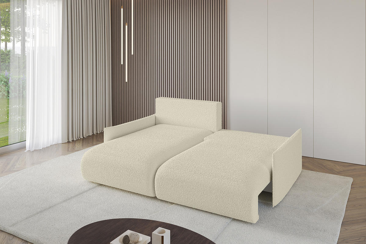 ECKSOFA mit Schlaffunktion und Bettkasten ONESK-L -v1 208x165x40 Beige Bouclé - Beige, Holzwerkstoff/Kunststoff (208/165cm) - ALTDECOR