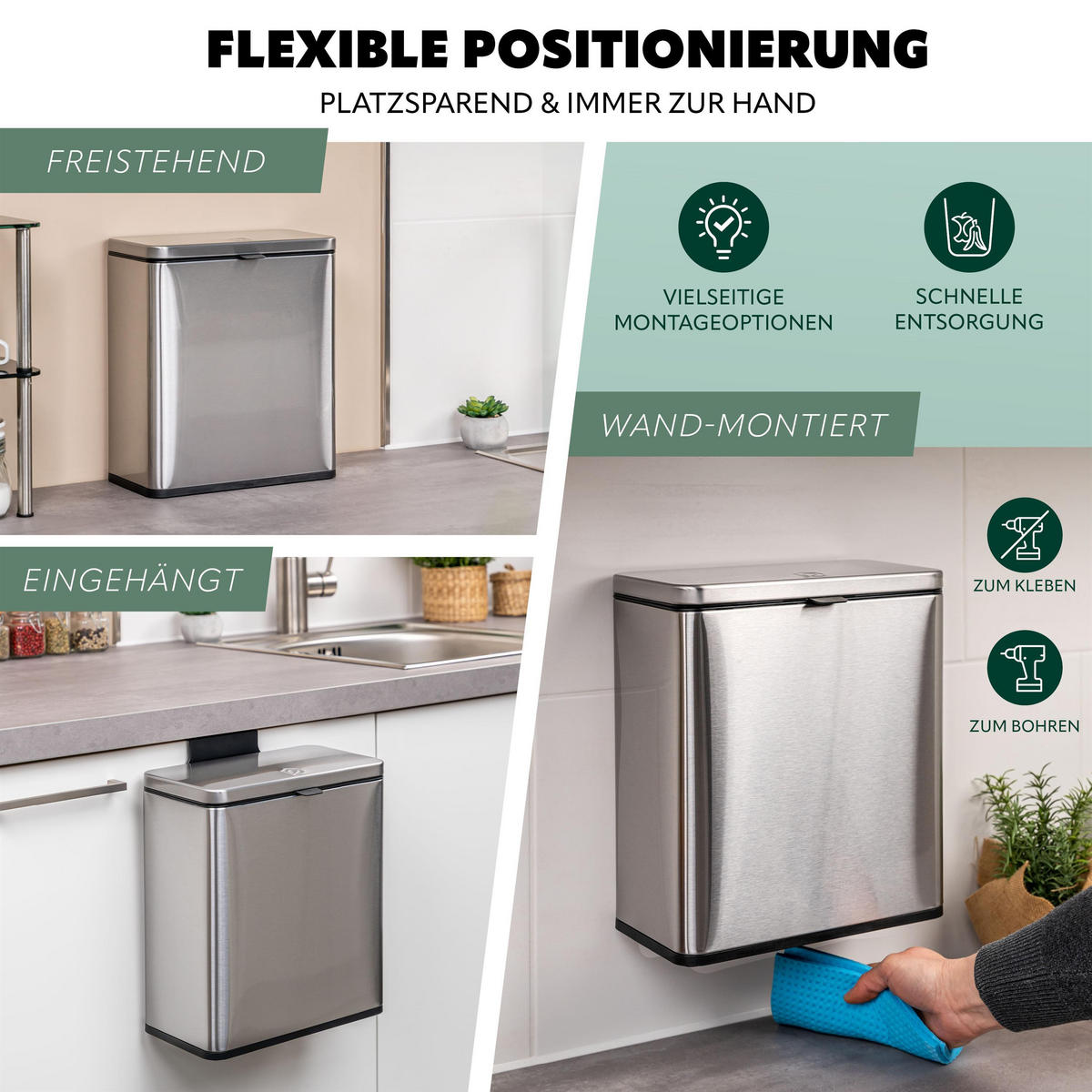 BIOMÜLLEIMER 6L, silber - Edelstahlfarben, Metall (26/29.5/14cm) - eluno