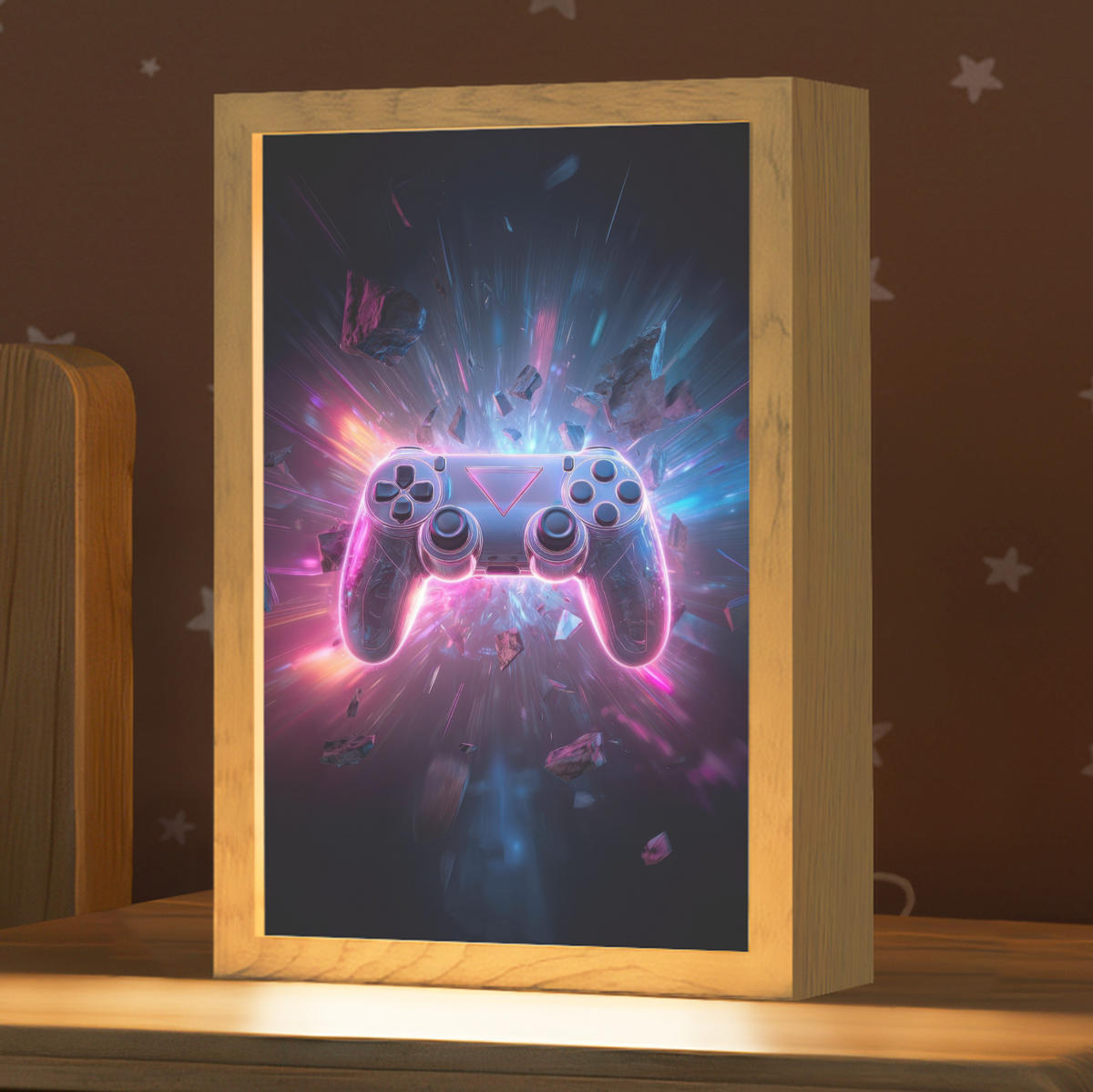 NACHTTISCHLAMPE Controller - Neon - Explosion - Abstrakt 20x30 cm - Violett, Holzwerkstoff (8/20/30cm)