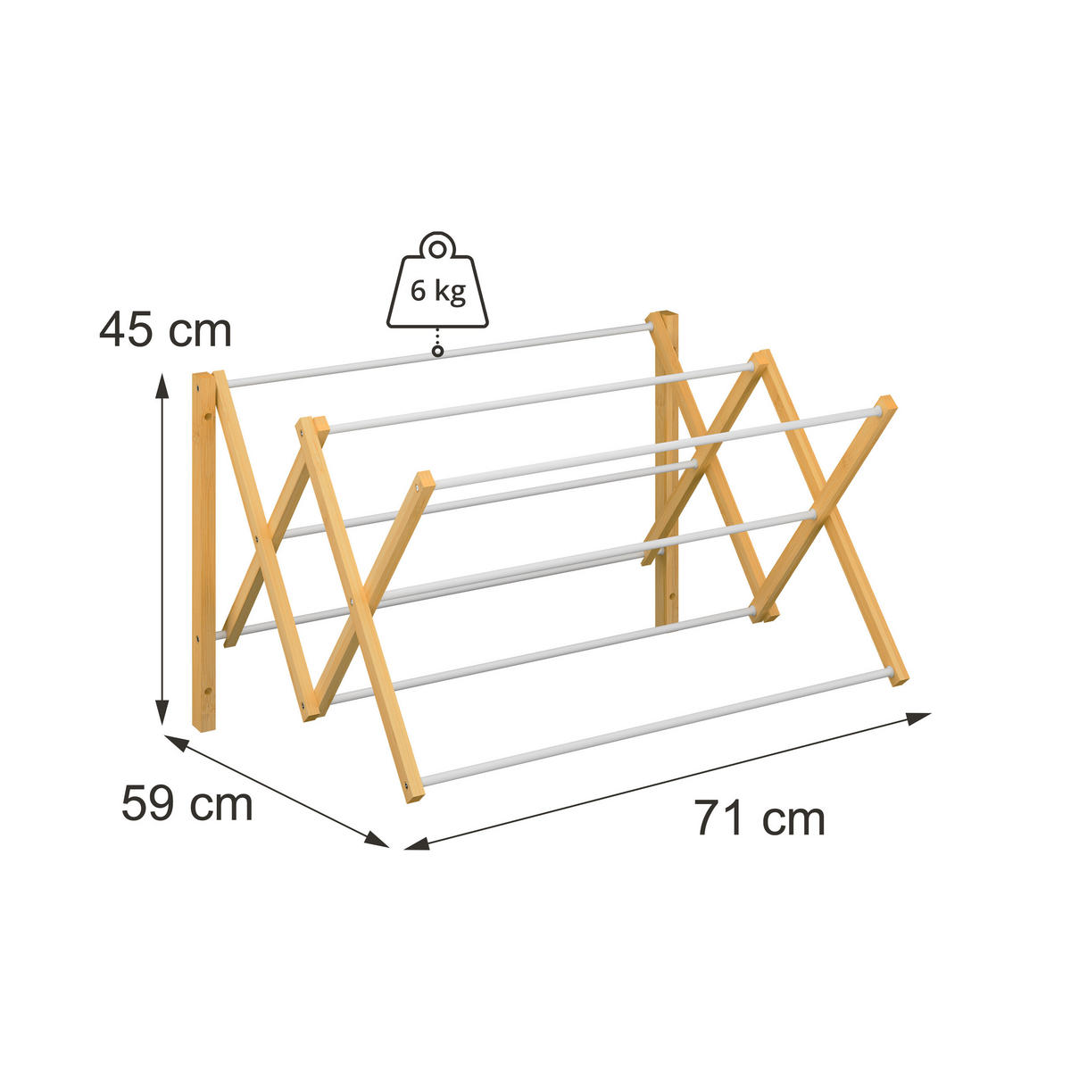SUŠIAK drevodekor biela nástenná montáž výsuvný 8 tyčí 45 cm - viacfarebná, kov/drevo (71/45/59cm) - Relaxdays