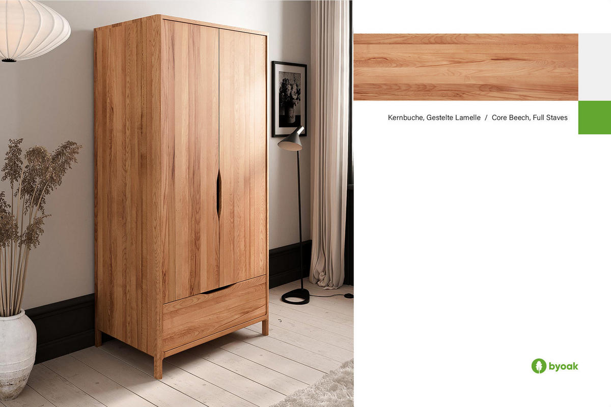 KLEIDERSCHRANK PAUL Kernbuche - Kernbuche, Holz (95/188/60cm) - byoak