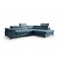 ECKSOFA PLAZA L Rechts mit Schlaffunktion 125x195 Velours Blaugrau - Blaugrau/Schwarz, Holz/Kunststoff (275/205cm) - Muffo