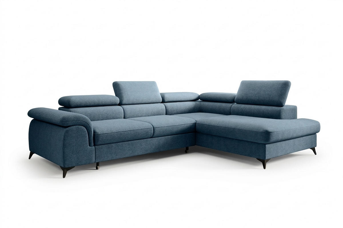 ECKSOFA PLAZA L Rechts mit Schlaffunktion 125x195 Velours Blaugrau - Blaugrau/Schwarz, Holz/Kunststoff (275/205cm) - Muffo