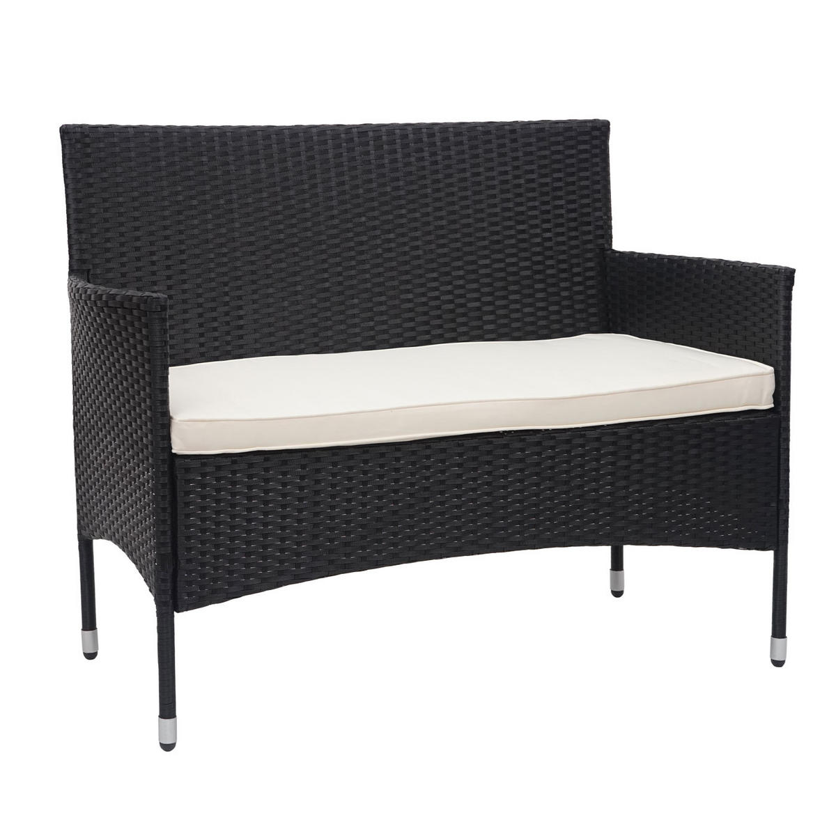 POLY-RATTAN GARNITUR Schwarz, Cremeweiß - Schwarz/Weiß, Kunststoff - MCW