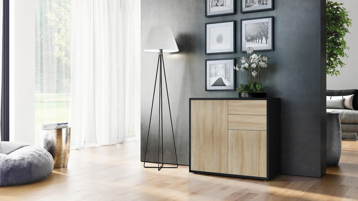 KOMMODE Ben Front in Eiche Sägerau - Eiche San Remo, Holzwerkstoff (79/74/36cm) - Vladon