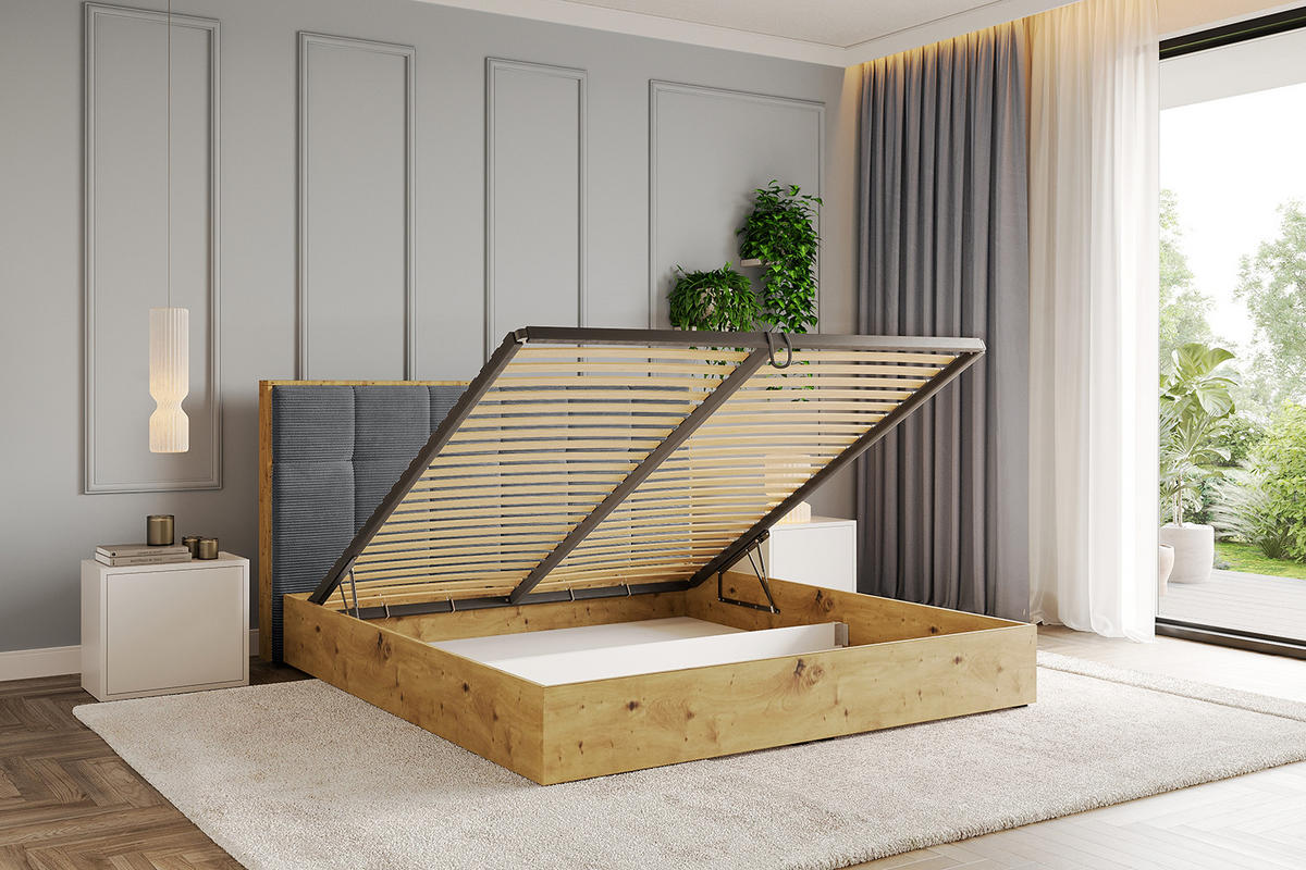 POLSTERBETT mit Bettkasten und Lattenrost, Boxbett ohne Matratze - ENZO7 140x200 Dunkelgrau - Anthrazit, Holzwerkstoff/Textil (140/200cm) - ALTDECOR