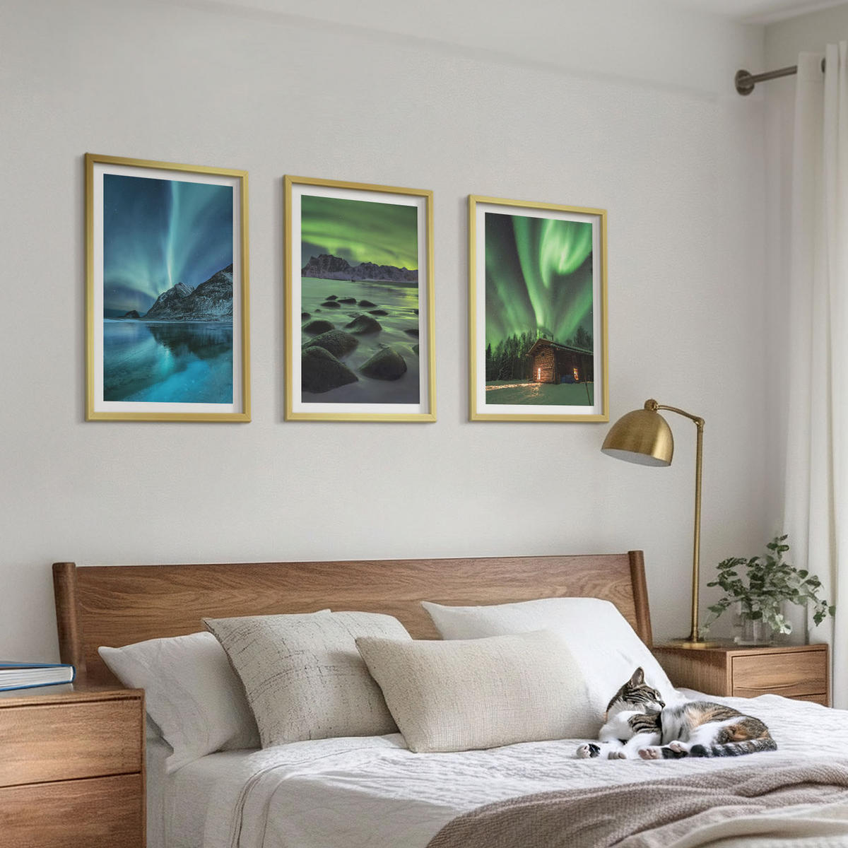 WANDBILDER 3er Set - 40x60 cm Goldrahmen - Winterlandschaften, Nordlichter, Berge - Goldfarben, Kunststoff (40/60cm) - ArtPrintCave