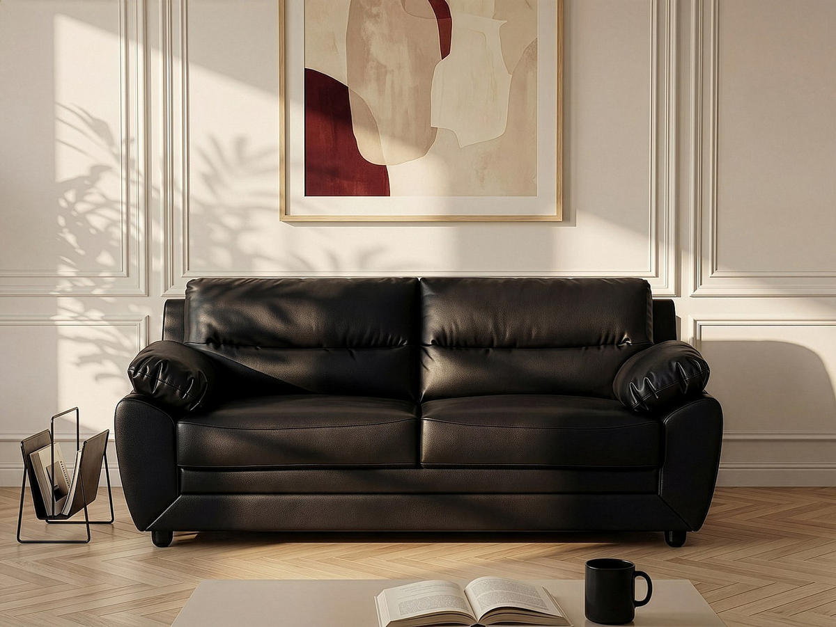 SOFA ohne Schlafmöglichkeit - 3 Personen - Kunstleder - Schwarz - - Schwarz, Leder (201/88/82cm) - Vente-Unique