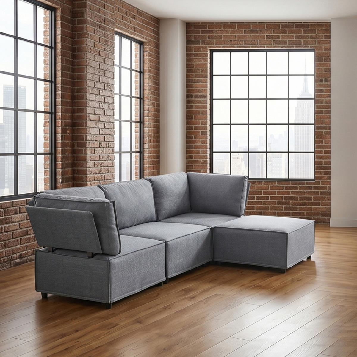 ECKSOFA DE-35021 modular Hellgrau - Hellgrau, Holzwerkstoff (154/238cm) - ComfortXL